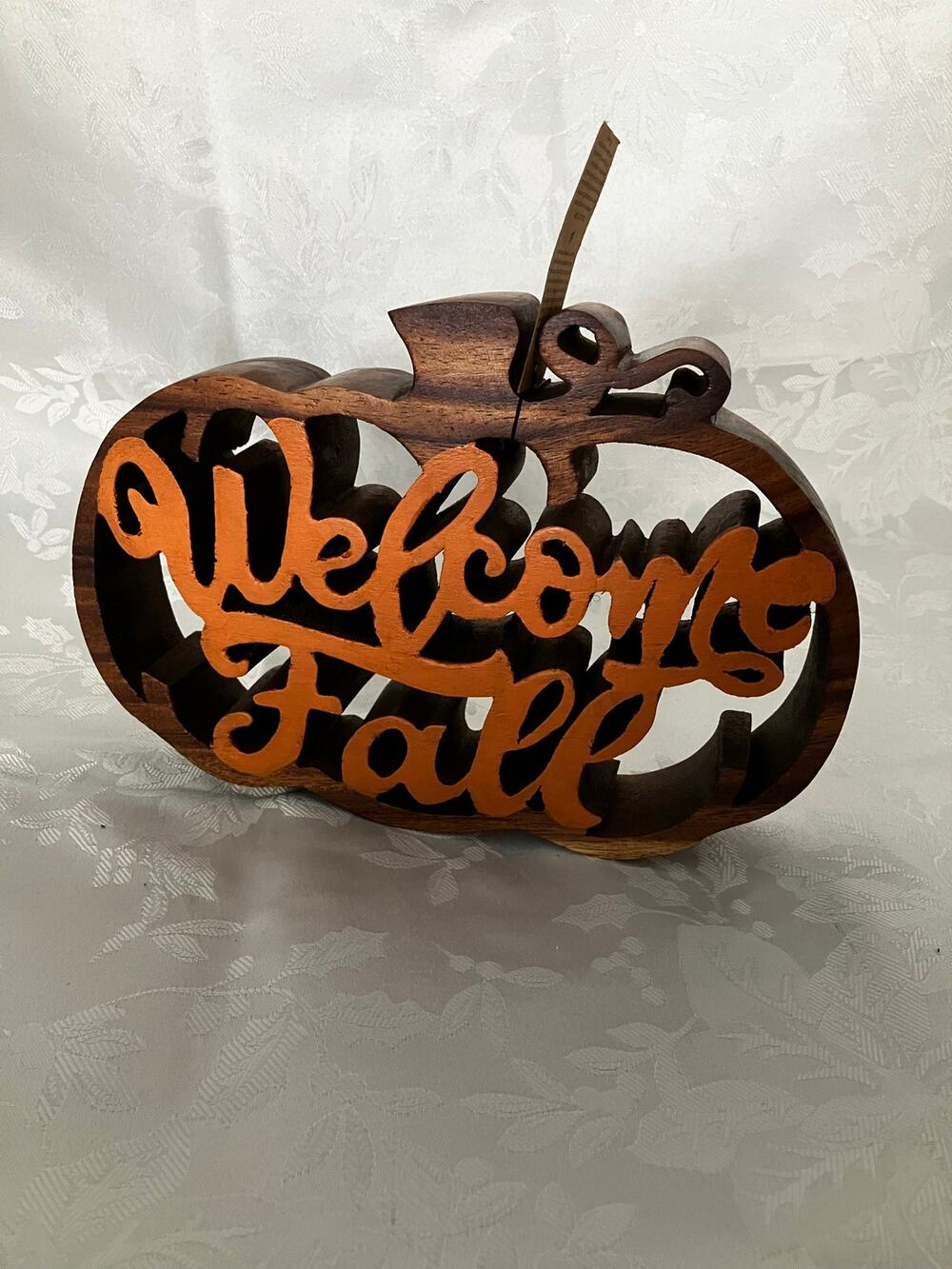 Handcrafted Acacia Wood Welcome Fall Pumpkin Decor Thailand Autumn Farmhouse